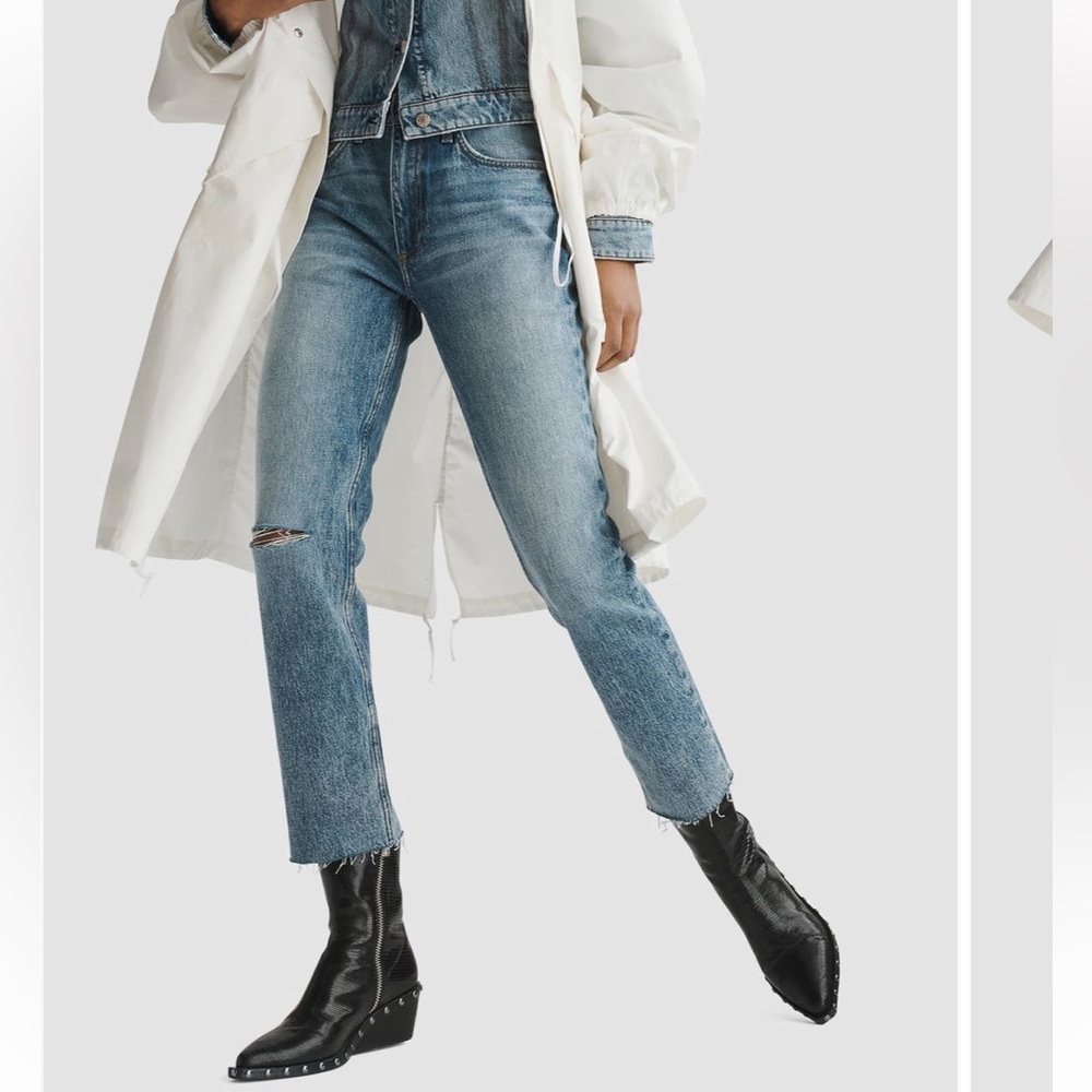 rag & bone Wren Ripped Slim Fit Raw Hem Jean 27 High Waisted Riley Hole Wash